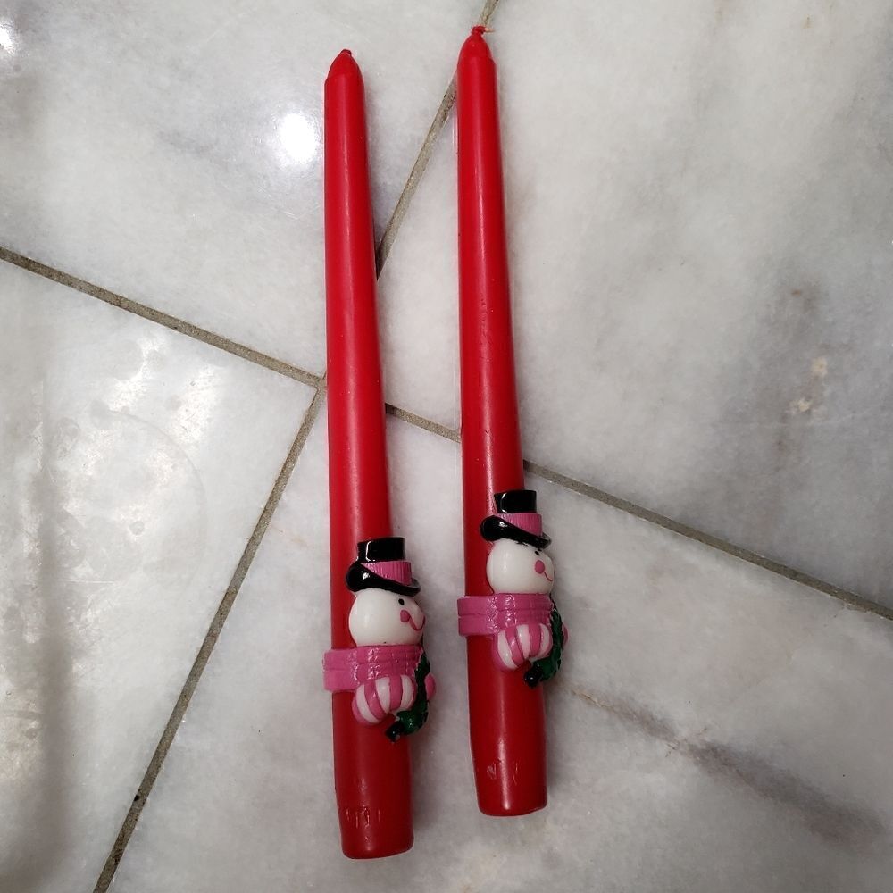 Vintage Avon Set of 2 Dapper Snowman 10" Bayberry Tapers, CHRISTMAS Unlit w/ Box